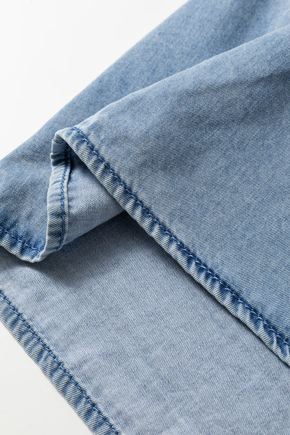Beau Blue Ruffled Peter Pan Collar Western Denim Shirt