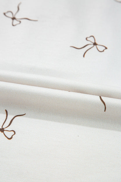 Beige Bow Print Half Zip Tank and Shorts 2pcs Set