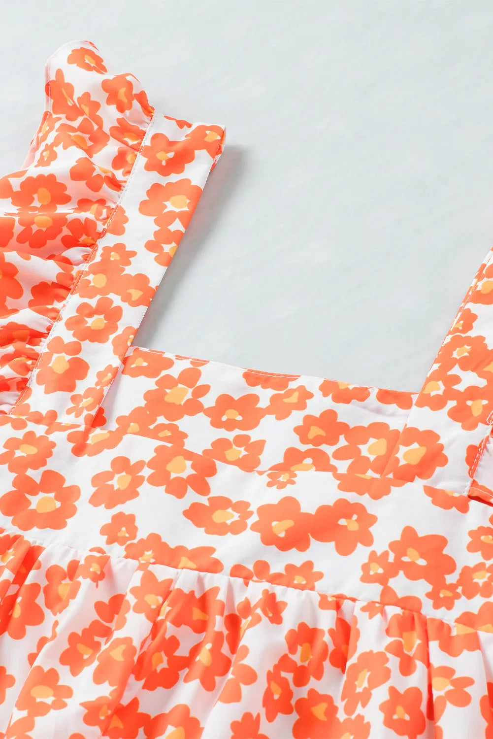 Orange Floral Print Square Neck Ruffle Tank Top - Chic Meadow Boutique 