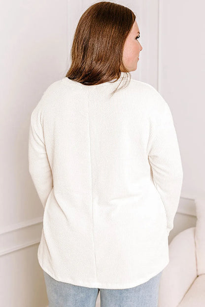 White Plus Size Ribbed Textured Long Sleeve T Shirt - Chic Meadow Boutique 