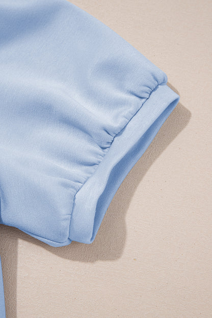 Beau Blue Puff Sleeve Pearl Embellished Scallop Trim Top 2 Piece Skort Set