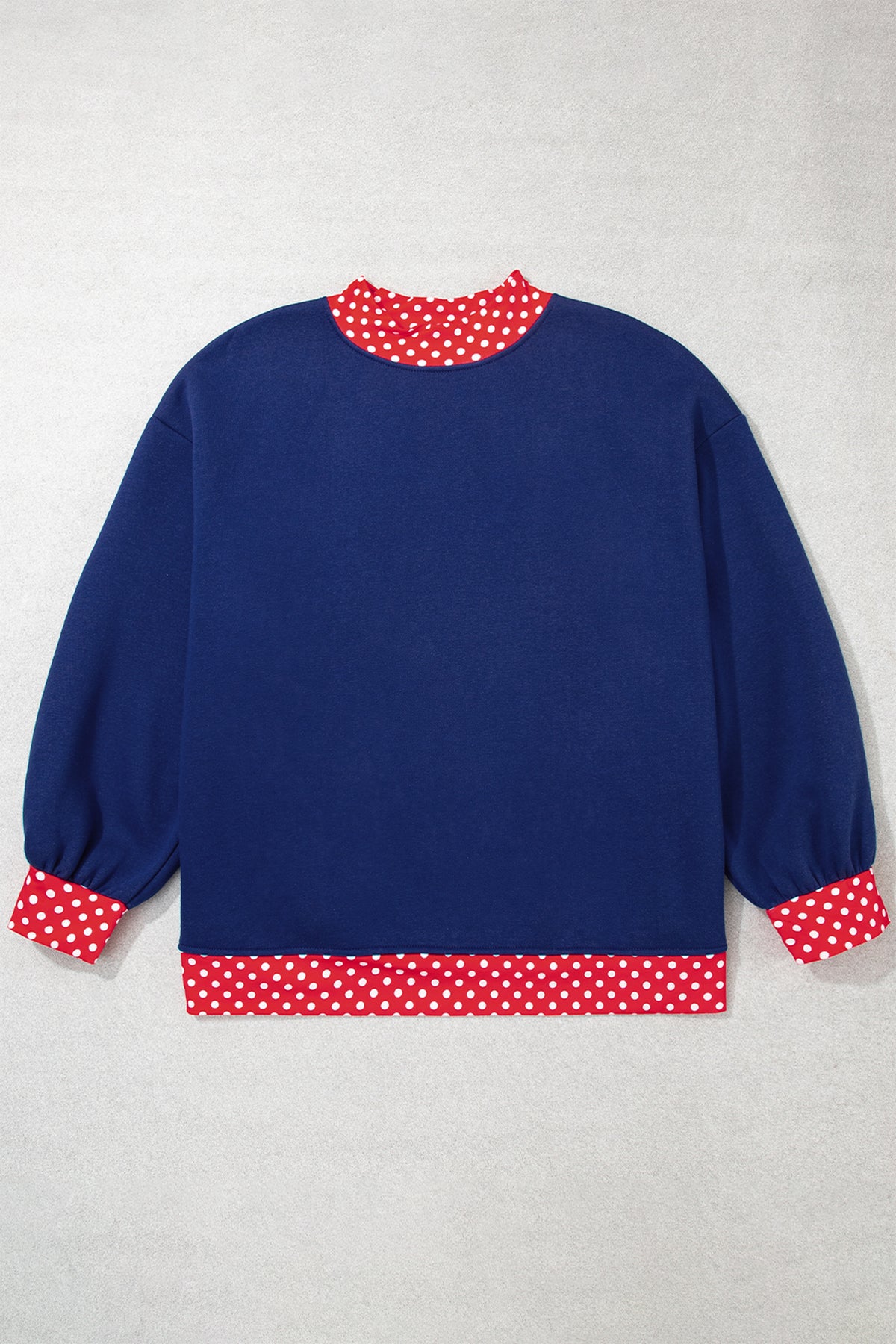 Dirty blue Polka Dot Patchwork Round Neck Plus Size Sweatshirt