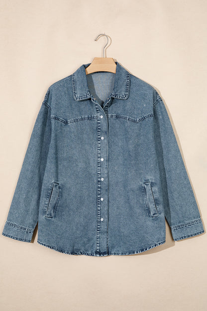 Dusk Blue Western Long Sleeve Shirt Collar Tunic Denim Jacket