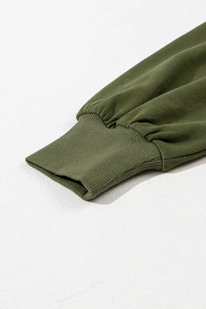 Moss Green Solid Kangaroo Pocket Half Zipper Oversized Hoodie - Chic Meadow Boutique 