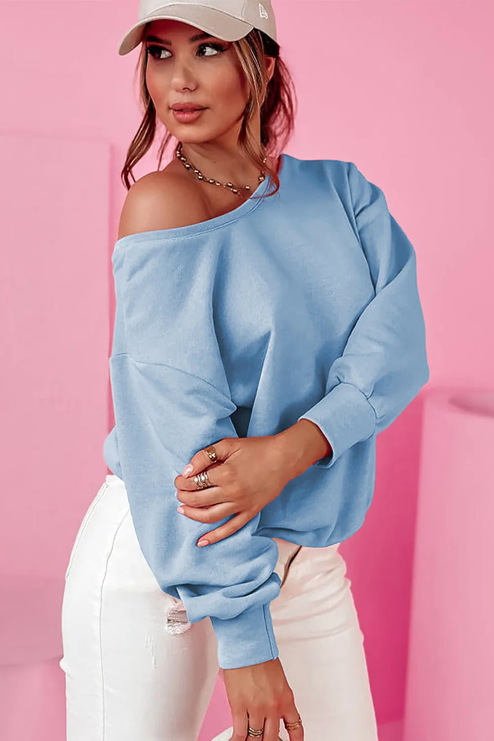 Sky Blue Bowknot Dewback Round Neck Sweatshirt - Chic Meadow Boutique 