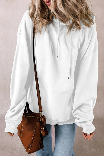 White Fleece Lined Kangaroo Pocket Drawstring Chunky Hoodie - Chic Meadow Boutique 