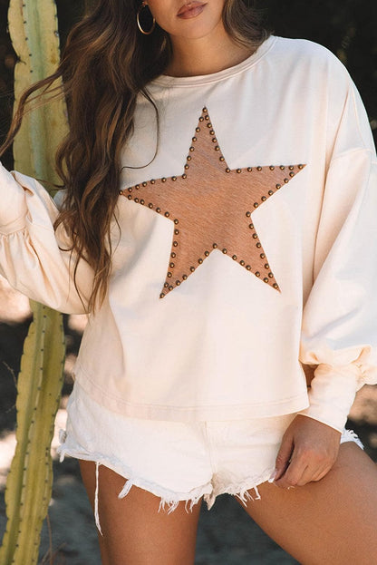 Tops/Long Sleeve Tops Apricot Studded Star Graphic Oversized Long Sleeve Top