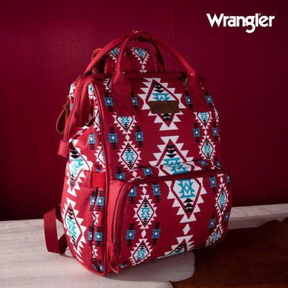 Wrangler Allover Wrangler Aztec Printed Callie Backpack - Burgundy - Chic Meadow Boutique 