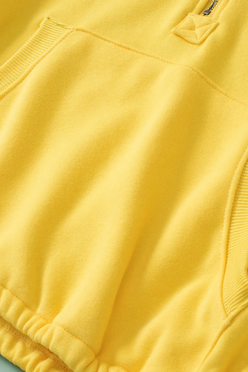 Yellow Ribbed Trim Kangaroo Pocket Zipped Hoodie - Chic Meadow Boutique 