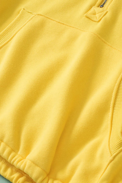 Tops/Sweatshirts & Hoodies Yellow Ribbed Trim Kangaroo Pocket Zipped Hoodie