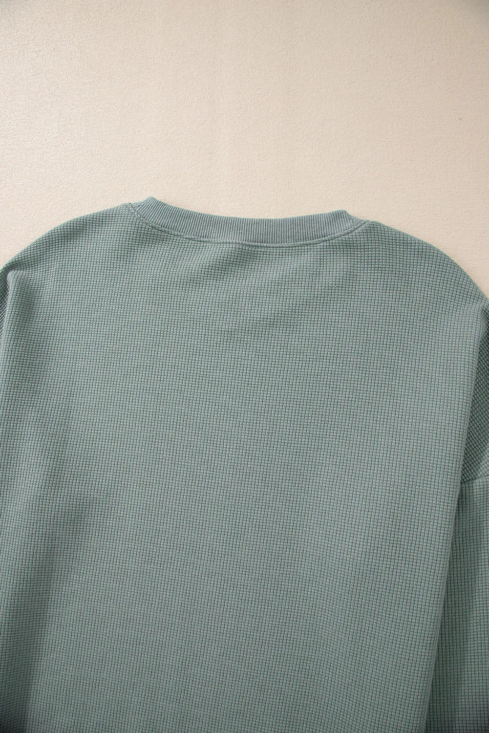 Clearly Aqua Waffle Knit Drop Shoulder V Neck Top - Chic Meadow Boutique 