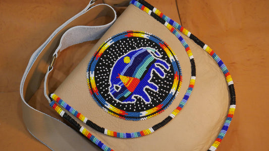 Bison Handmade Beaded Leather Crossbody bag Shoulder Bag