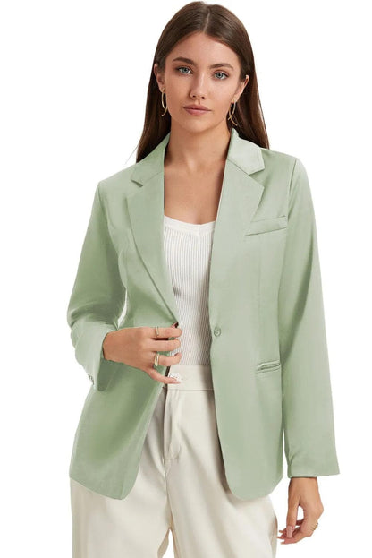 Green Pocketed Single Button Lapel Neck Blazer - Chic Meadow Boutique 