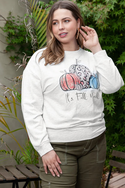 Gray Pumpkin Graphic Plus Size Pullover Sweatshirt - Chic Meadow Boutique 