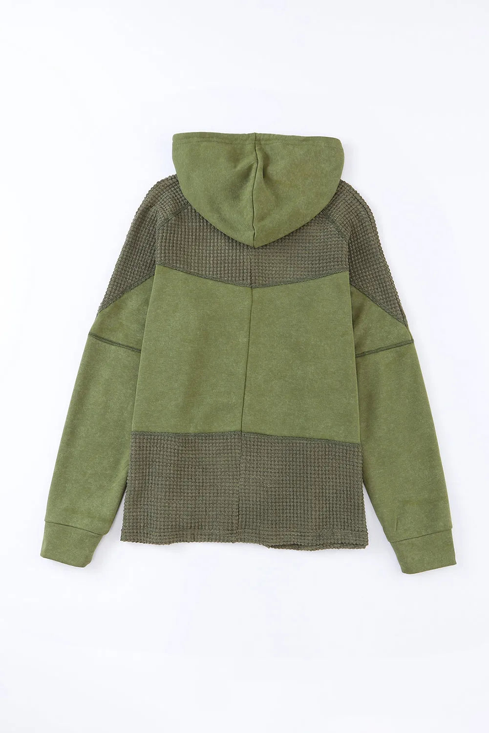 Green Waffle Patchwork Vintage Washed Hooded Jacket - Chic Meadow Boutique 