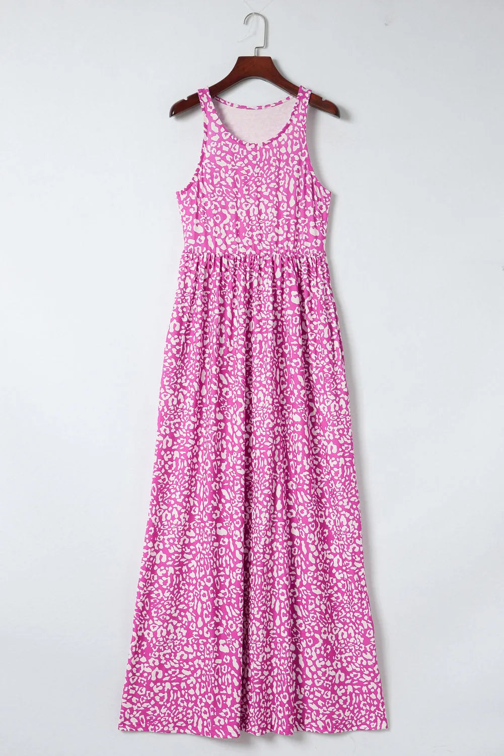 Rose Leopard Print Pocketed Sleeveless Maxi Dress - Chic Meadow Boutique 