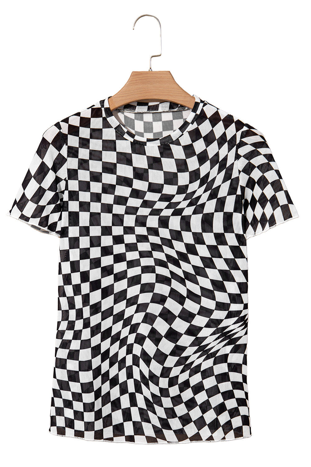 Black Checker Mesh Crew Neck T Shirt