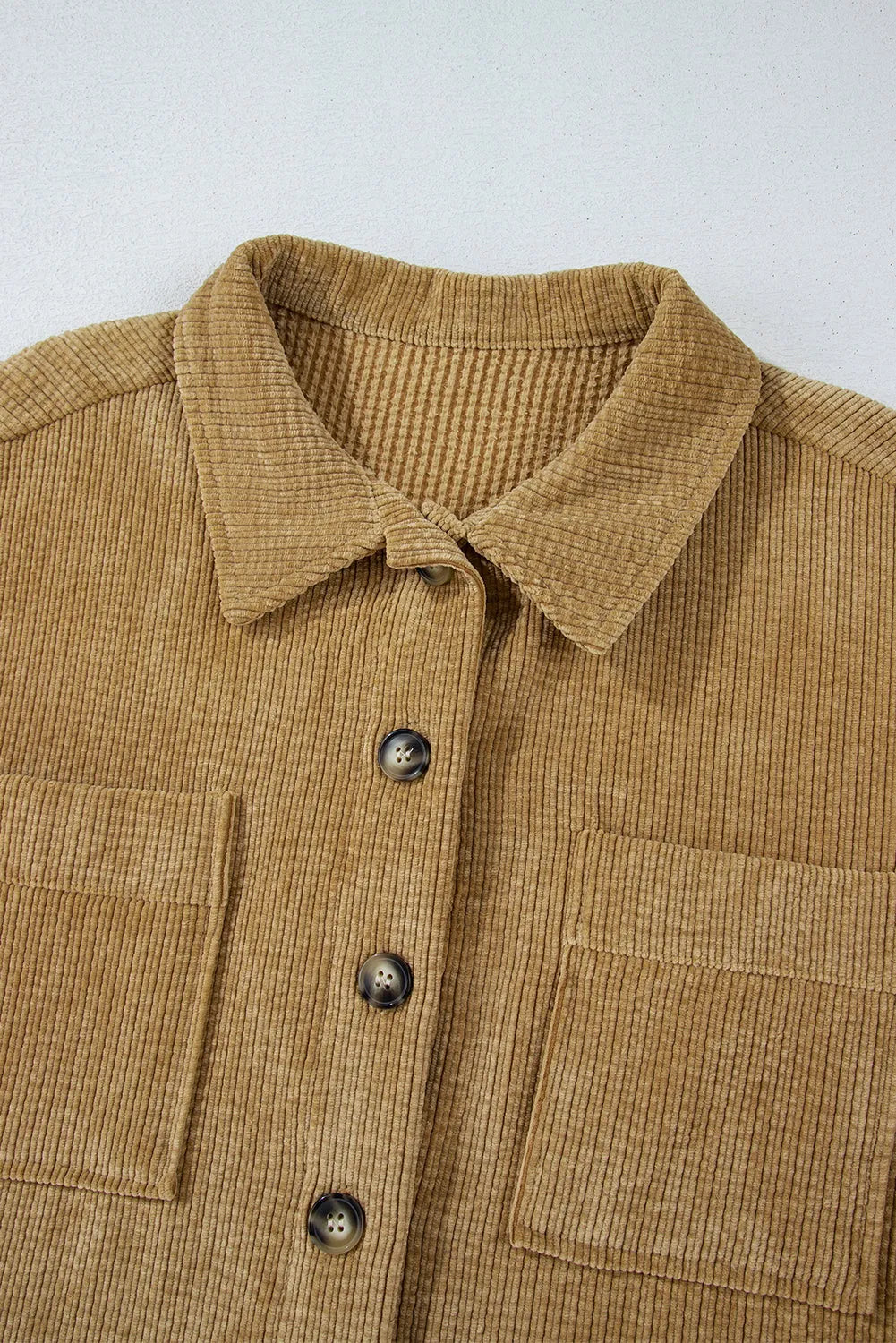 Light French Beige Patched Pocket Button Up Corduroy Shacket - Chic Meadow Boutique 