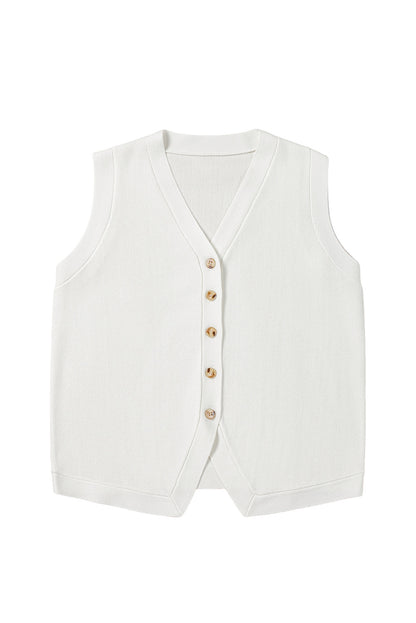 White V Neck Buttoned Sweater Vest