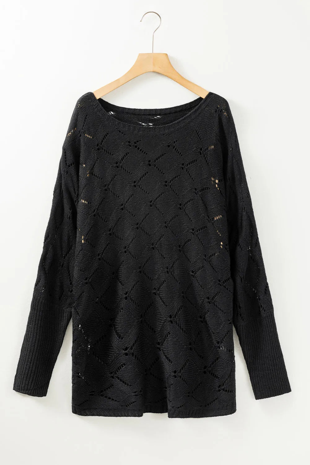 Black Chic Rhombus Knit Dolman Sleeve Sweater - Chic Meadow Boutique 