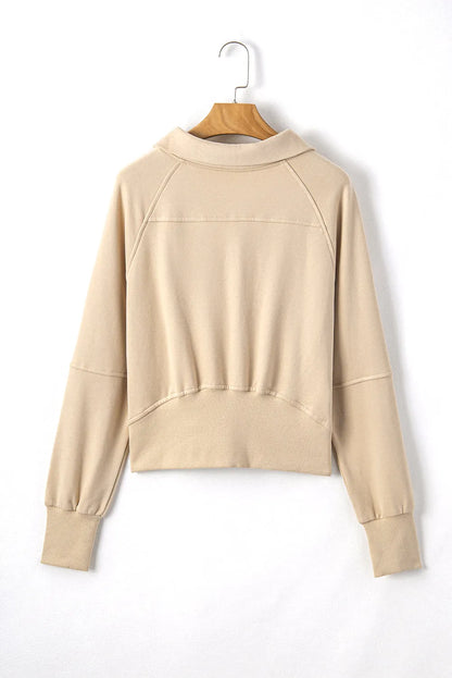 Parchment Quarter Zip Stand Neck Kangaroo Pocket Sweatshirt - Chic Meadow Boutique 