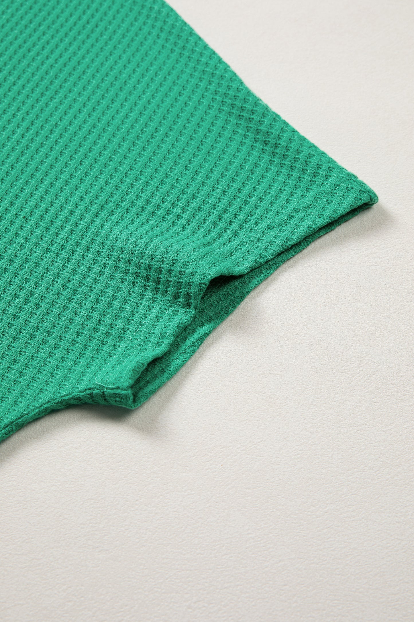 Sea Green Waffle Textured Knit Dolman Short Sleeve Loose Top