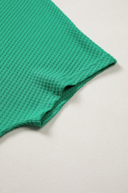 Sea Green Waffle Textured Knit Dolman Short Sleeve Loose Top