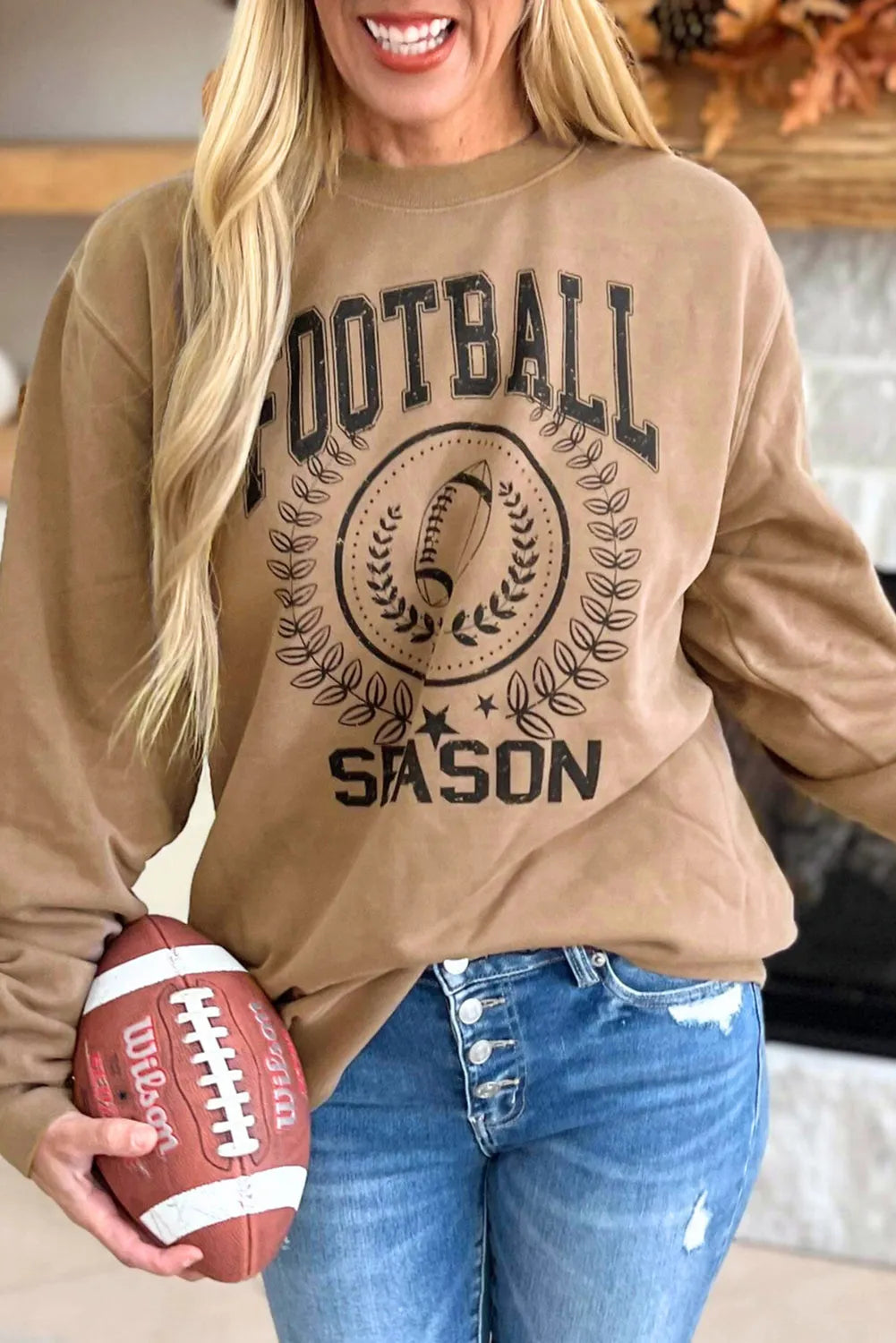 Khaki Rugby FOOTBALL SEASON Graphic Game Day Sweatshirt - Chic Meadow Boutique 