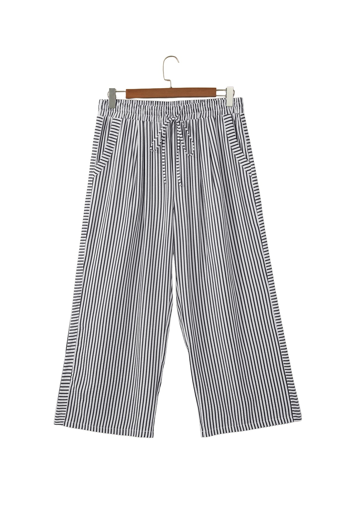 Black Stripe Plus Size Tie Waist Loose Pants
