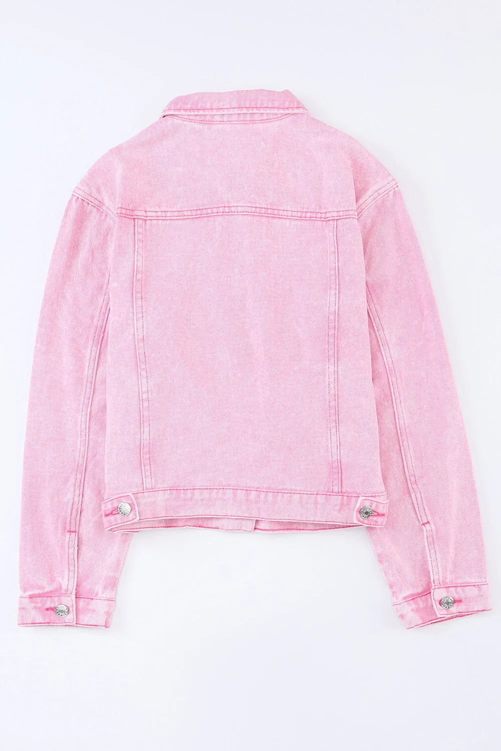 Pink Acid Wash Button Flap Pocket Denim Jacket - Chic Meadow Boutique 