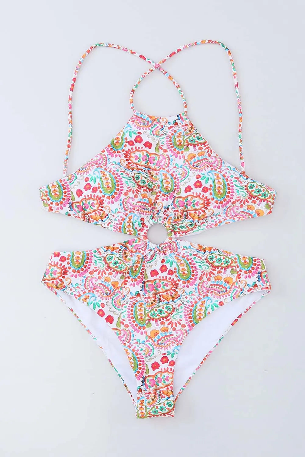 Multicolor Floral Print O-ring Lace-up Backless One Piece Swimsuit - Chic Meadow Boutique 