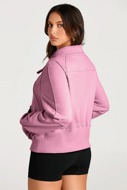 Valerian Quarter Zip Stand Neck Kangaroo Pocket Sweatshirt - Chic Meadow Boutique 