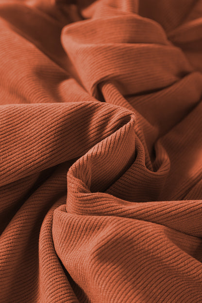 Cinnamon Bracelet Sleeve Split Neck Scallop Detail Pleated Corduroy Mini Dress