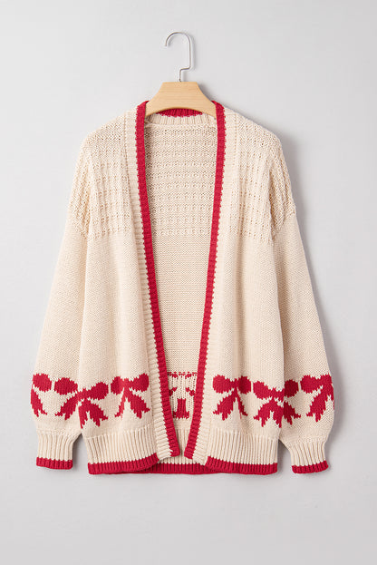 Apricot Bow Pattern Textured Open Front Baggy Cardigan