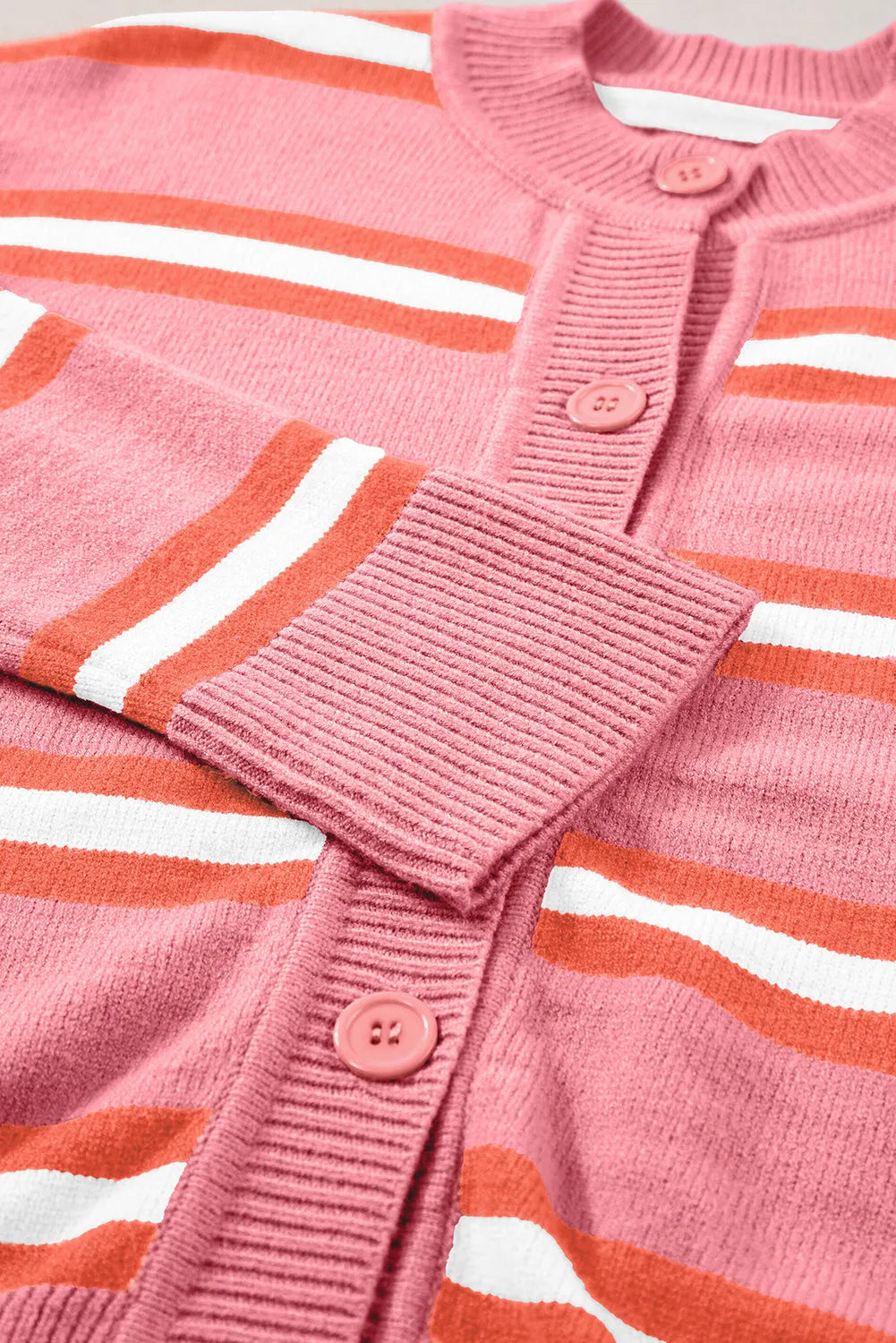 Pink Stripe Drop Shoulder Buttons Cardigan Sweater - Chic Meadow Boutique 