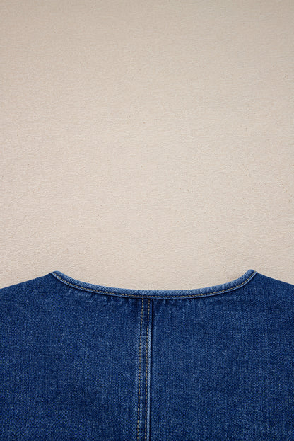 Sail Blue Vintage Fastening Big Patched Pockets Straight Cut Deep Wash Denim Jacket