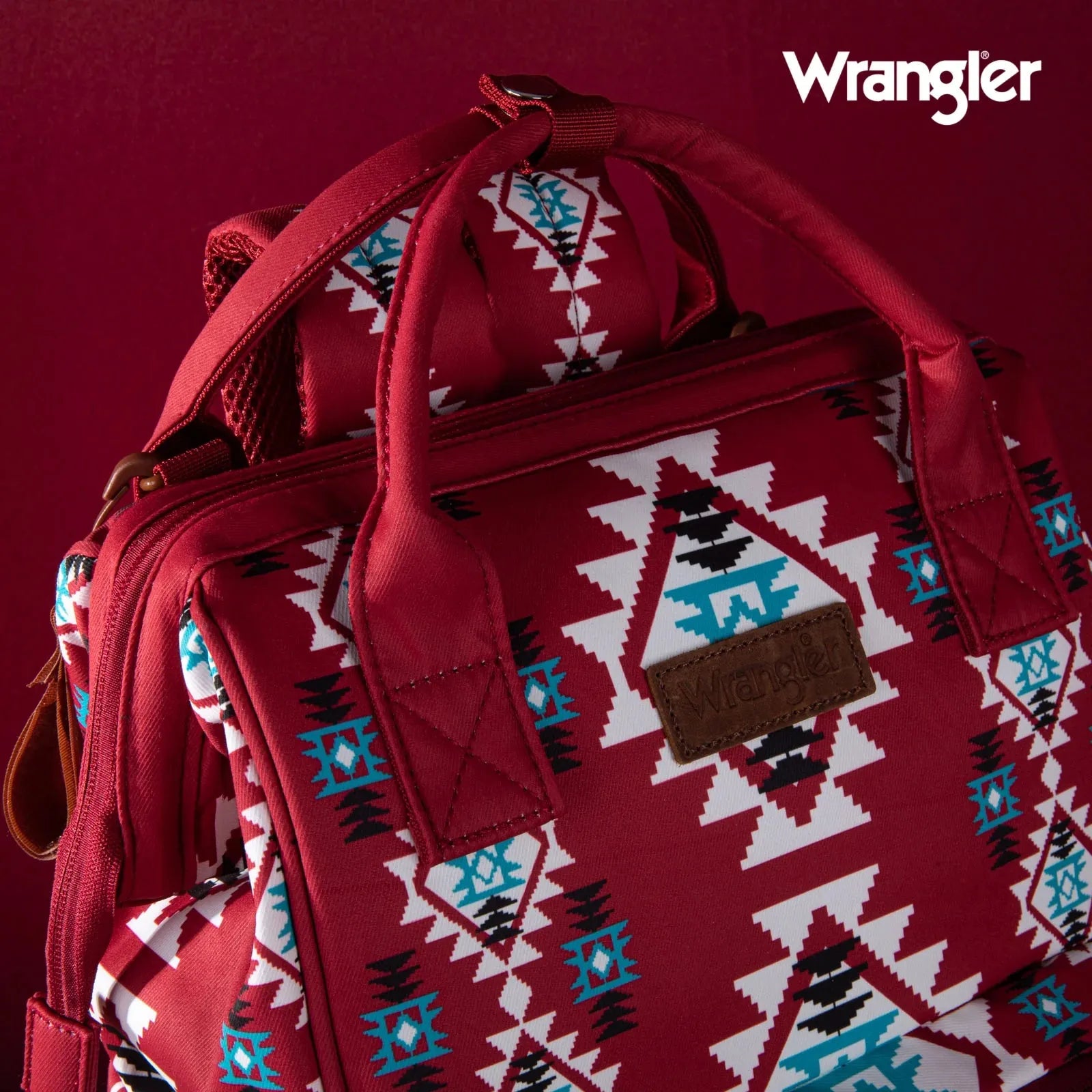 Wrangler Allover Wrangler Aztec Printed Callie Backpack - Burgundy - Chic Meadow Boutique 