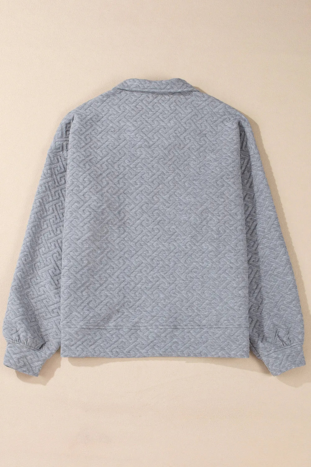 Gray Solid Textured Half Zipper Collared Sweatshirt - Chic Meadow Boutique 