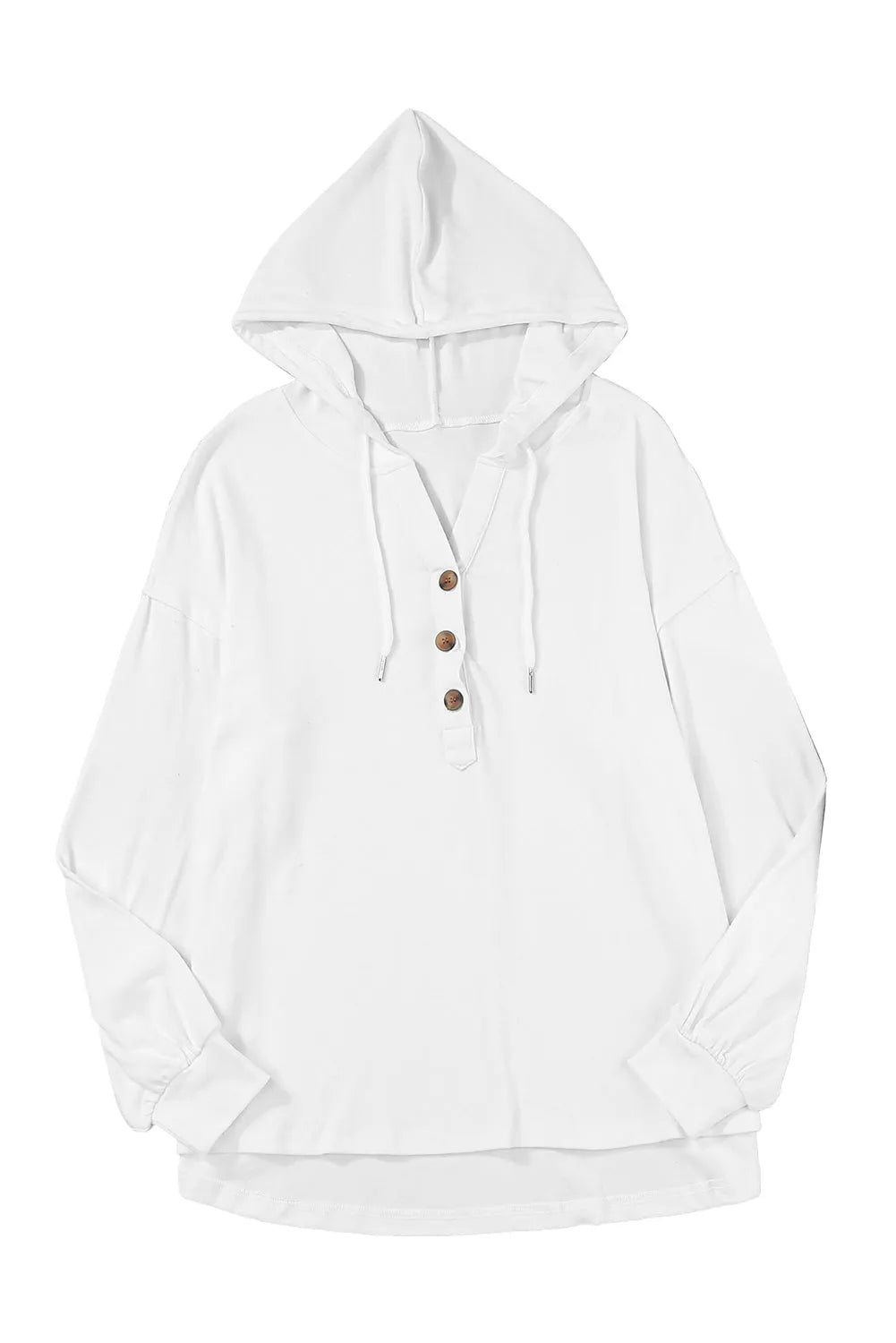 White Buttoned High and Low Hem Hoodie - Chic Meadow Boutique 