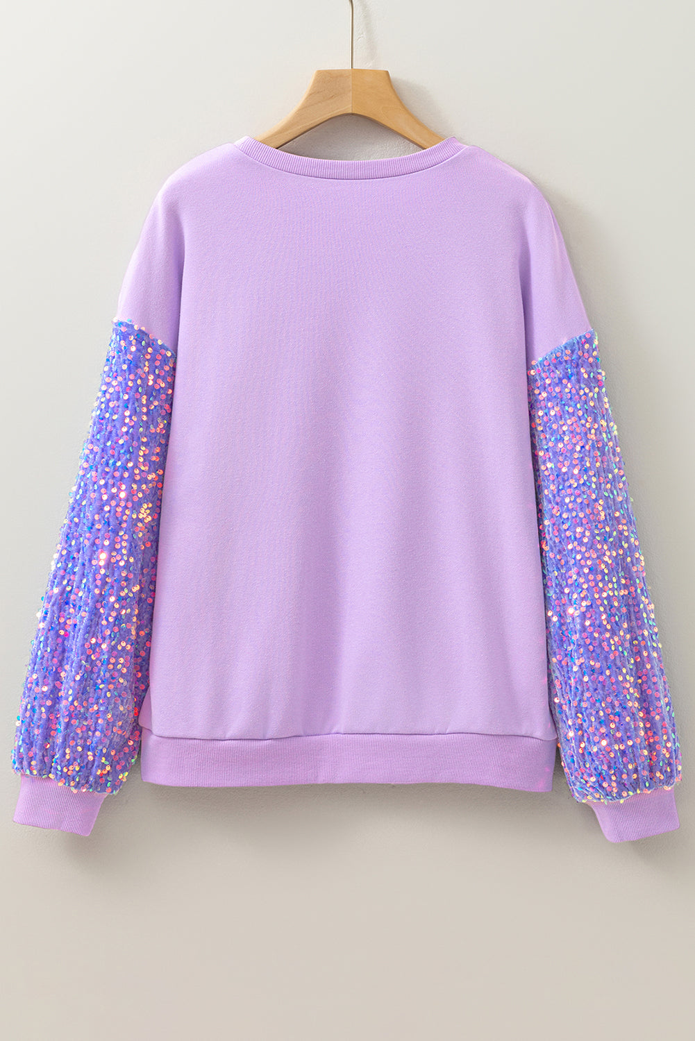 Orchid Petal Sequin Patchwork Long Sleeve Pullover Top