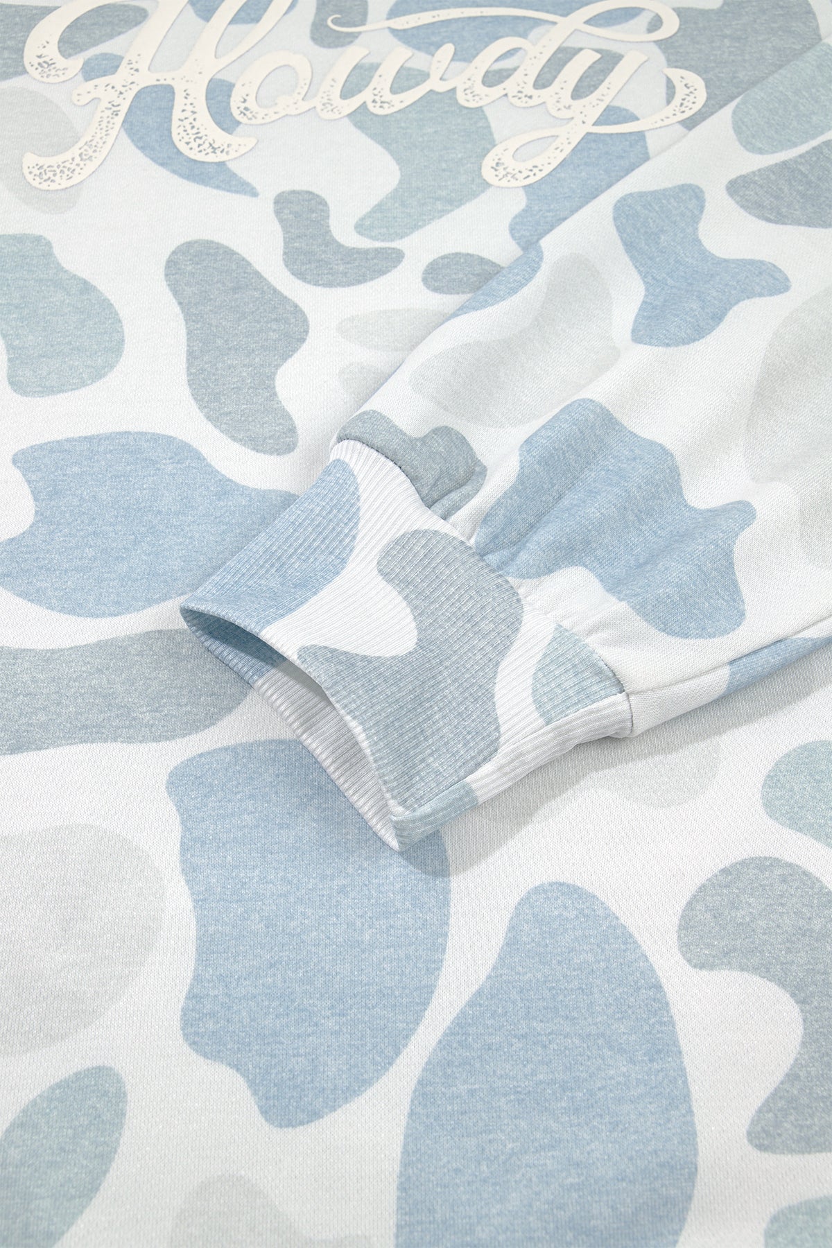 Sky Blue Camo Print Howdy Western Style Baggy Pullover Sweatshirt