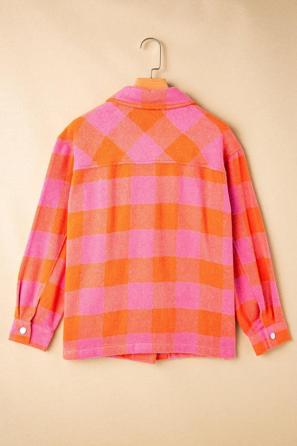 Outerwear/Jackets Orange Plaid Chest Pockets Button-up Turn Down Collar Jacket