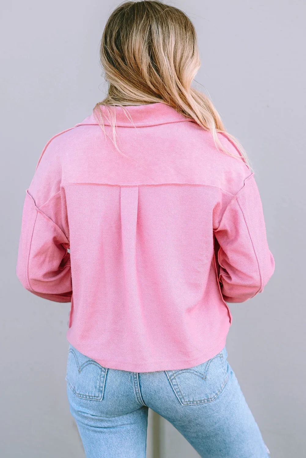 Pink Turn-Down Collar Pockets Shirt Jacket - Chic Meadow Boutique 