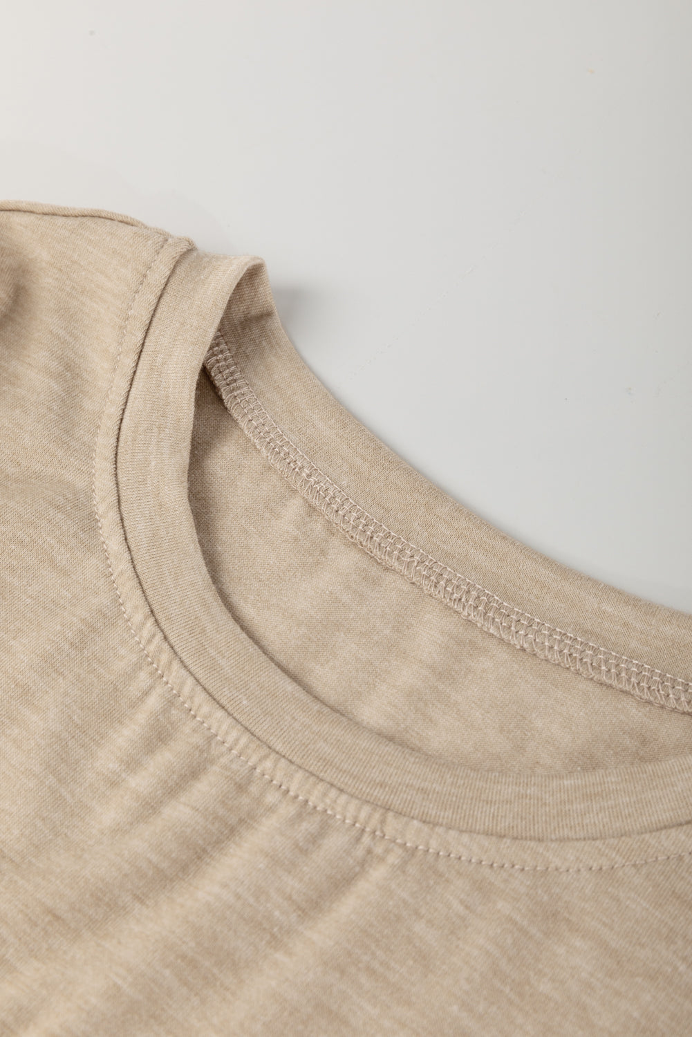 Parchment Solid Color Ruched Puff Sleeve T Shirt