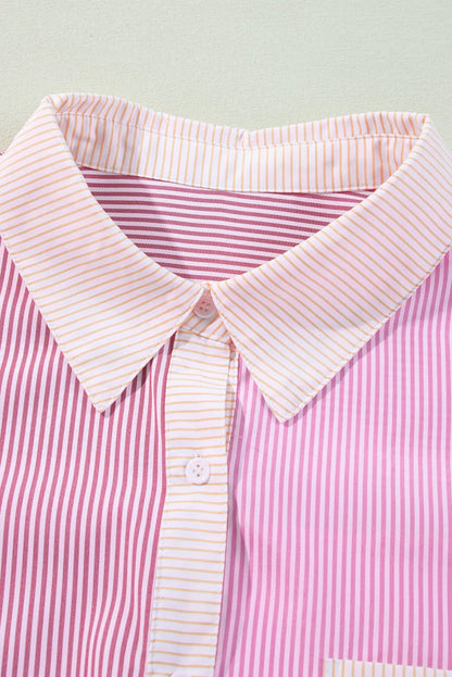 Pink Stripe Print Colorblock Plus Size Shirt - Chic Meadow Boutique 