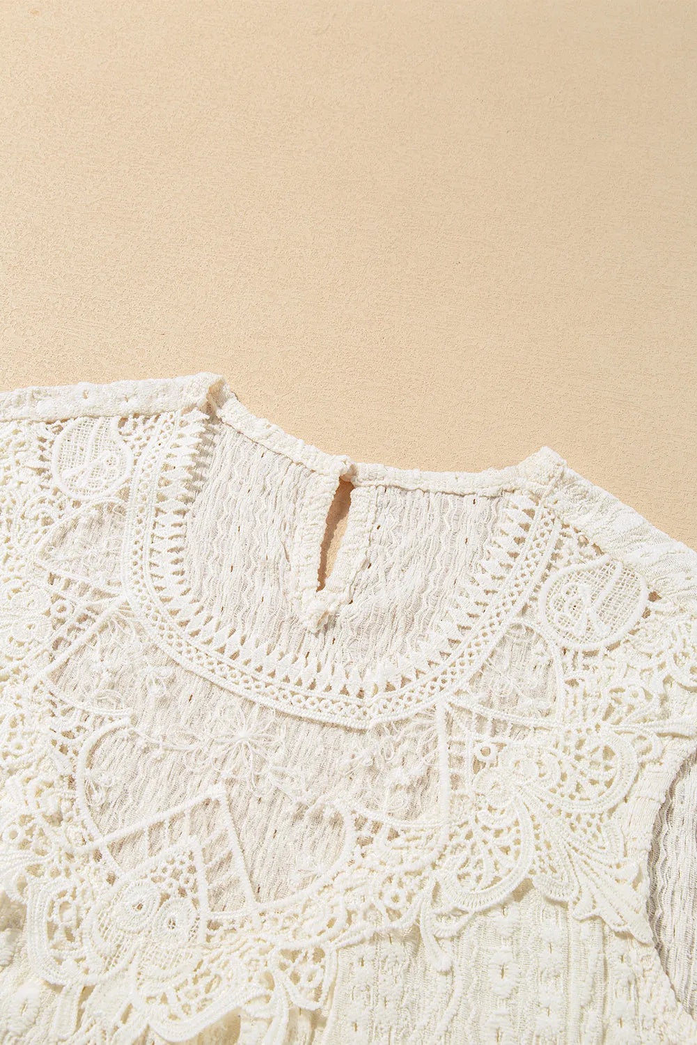 Apricot Guipure Lace Crochet Keyhole Back Tank Top - Chic Meadow Boutique 