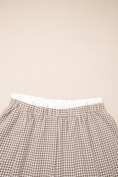 Khaki Contrast Trim Plaid Print Plus Size Shorts