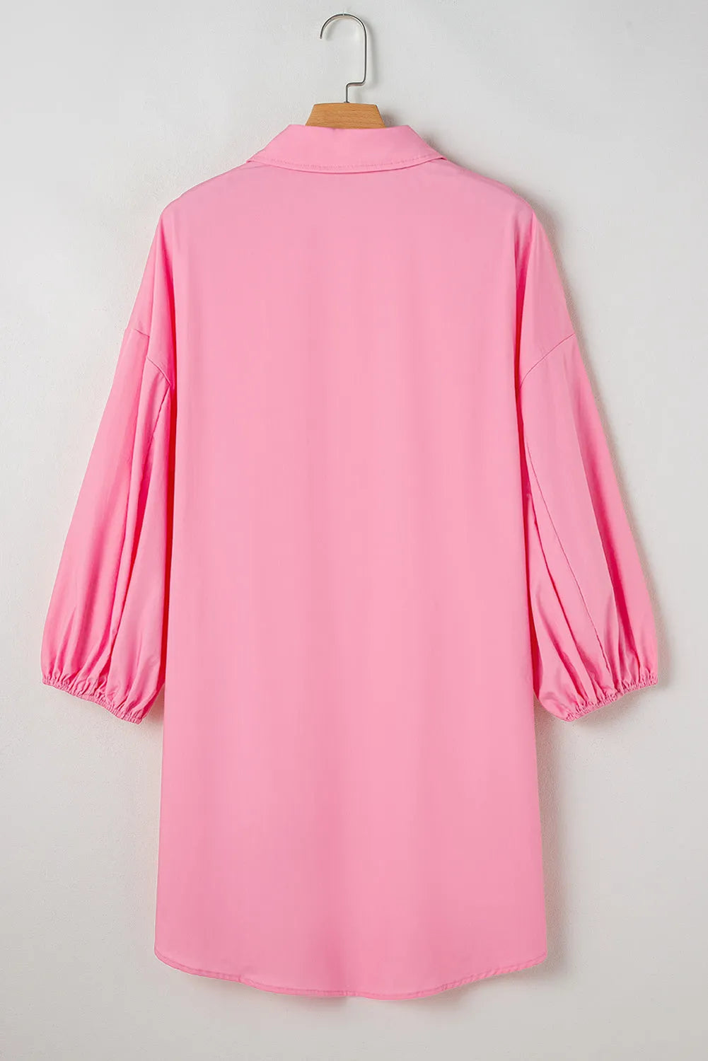 Bright Pink Balloon Sleeve Button Up Mini Shirt Dress - Chic Meadow Boutique 