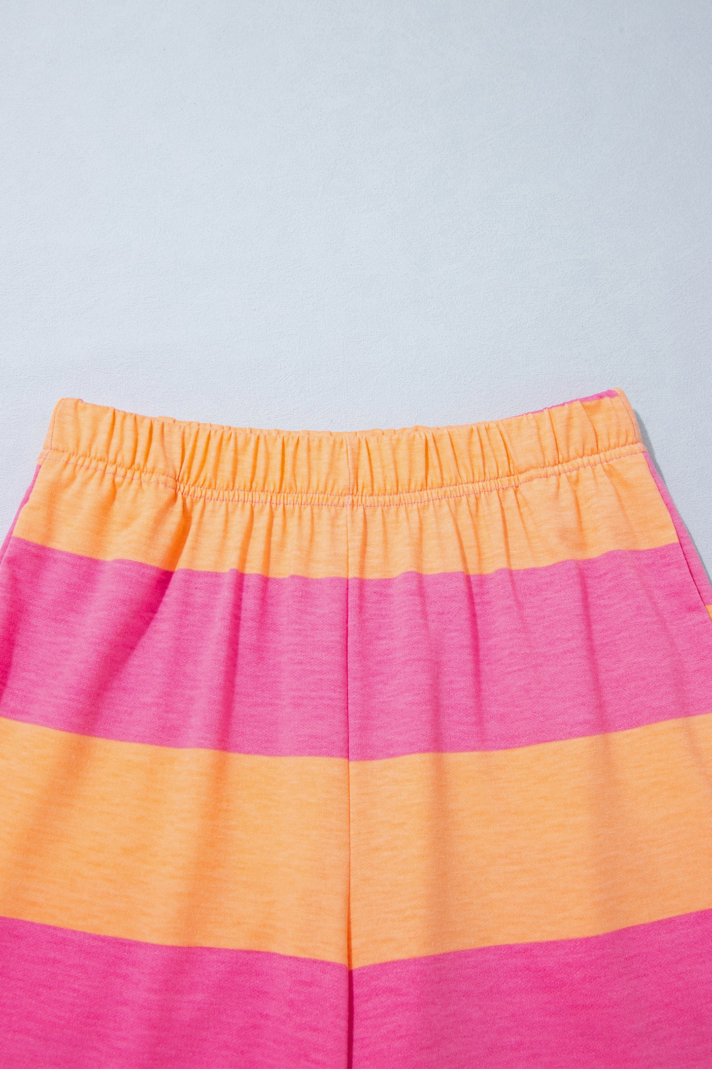 Orange Stripe Colorblock Half Sleeve Top Casual Loose Pants 2pcs Set