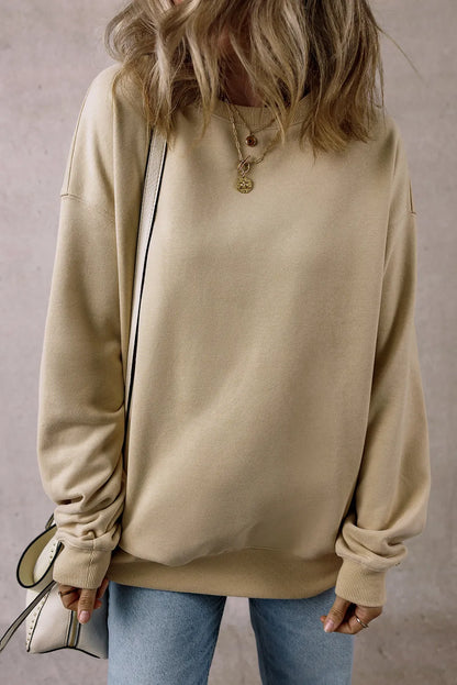 Parchment Solid Fleece Lined Crew Neck Casual Sweatshirt - Chic Meadow Boutique 